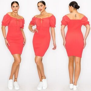 Chic Coral Summer Off-Shoulder Dress